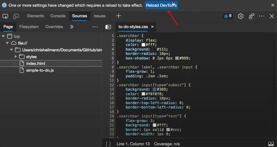 重启DevTools